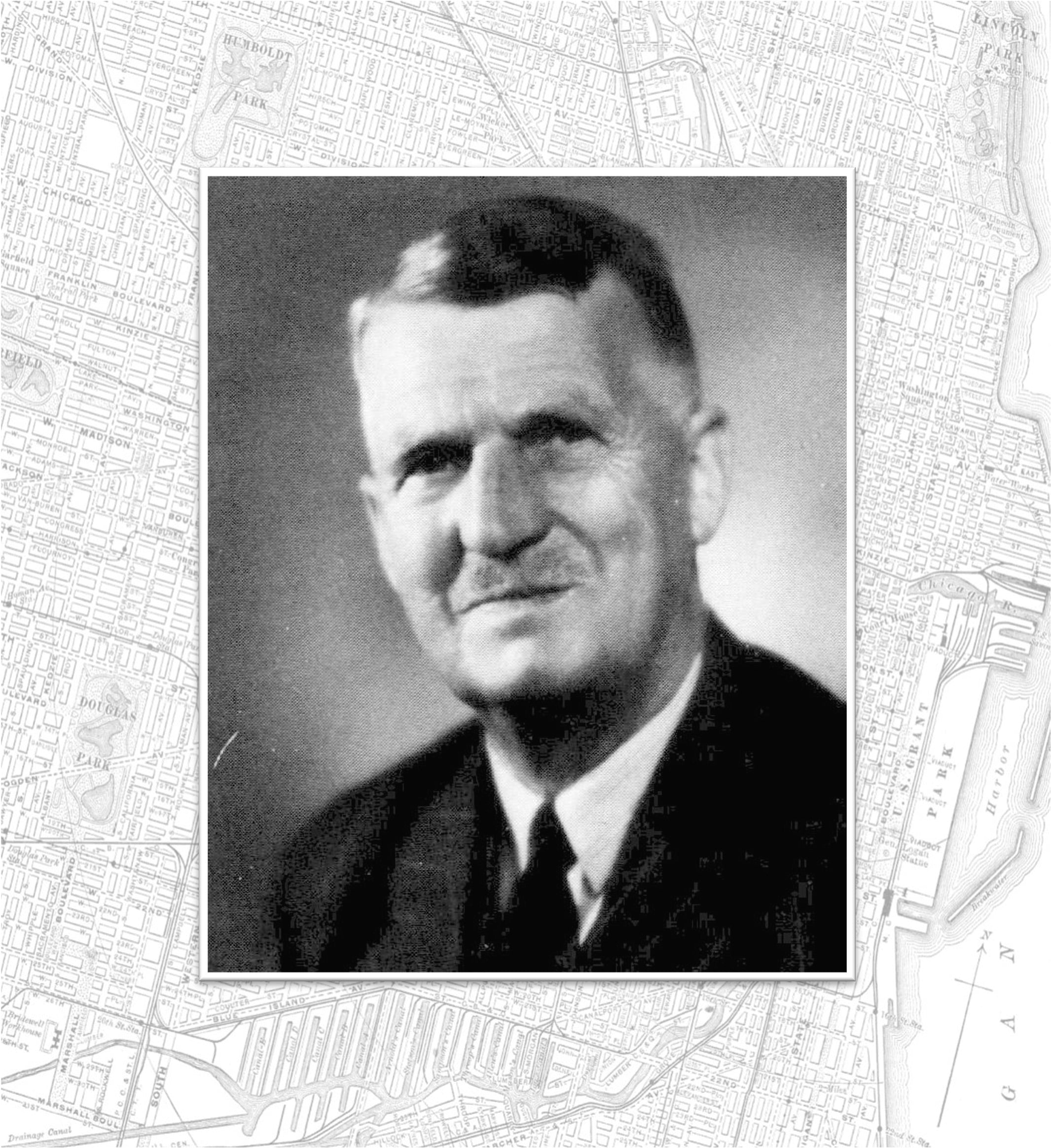 Picture of Efraim Ljung on top of a map of Chicago